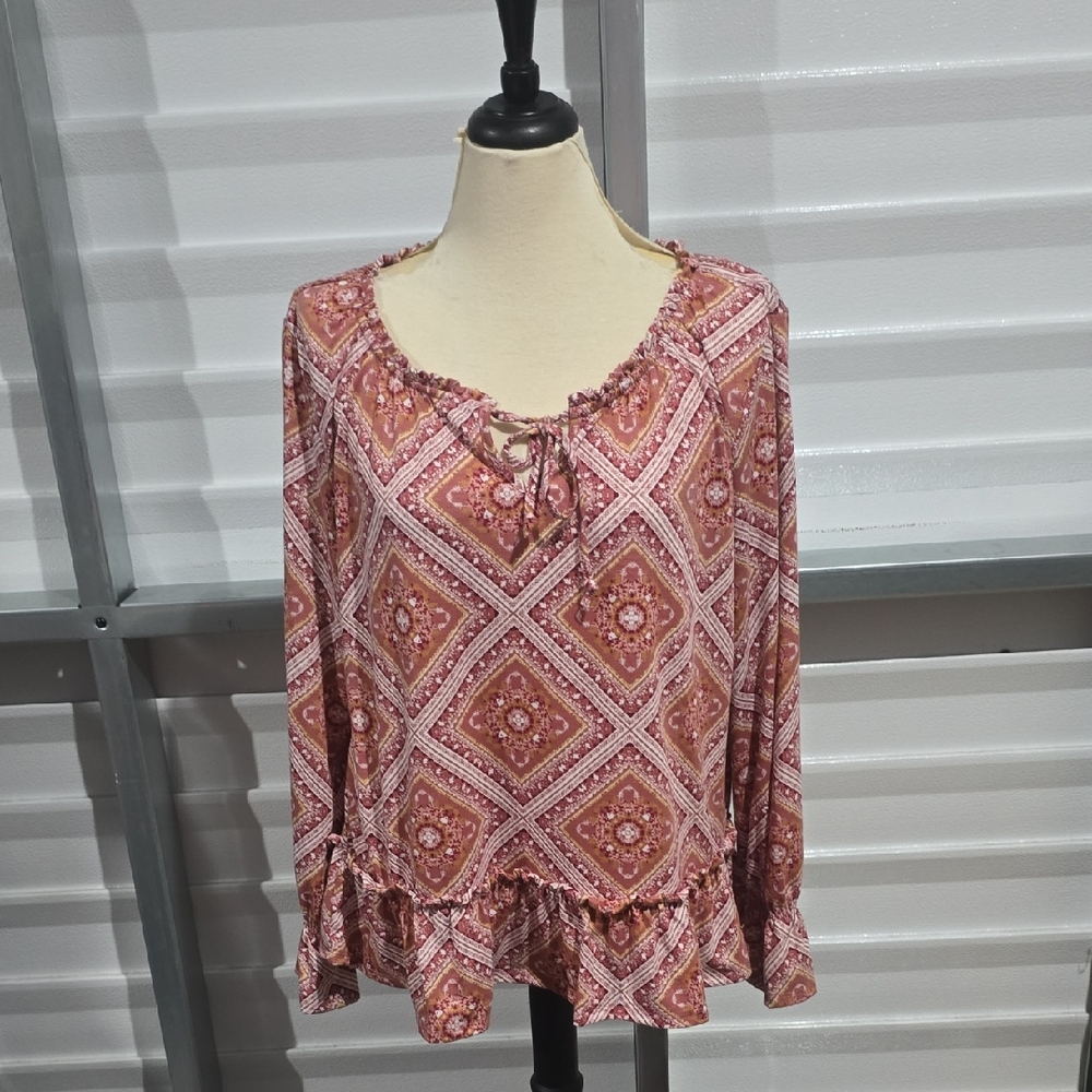 Absolutely Famous Geometric Blouse - Pink and White‎ Size XL